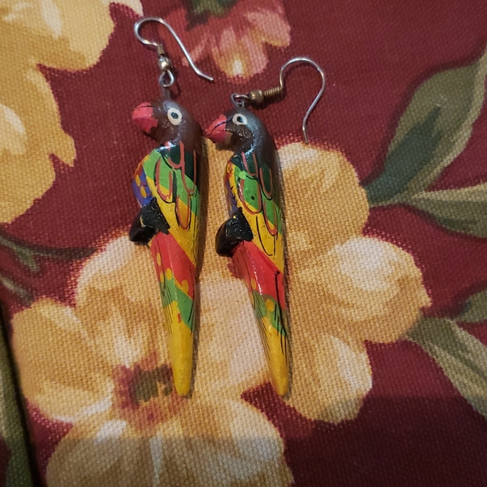 Vintage wooden bird earrings